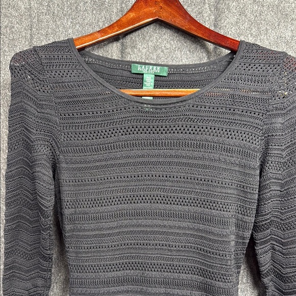 Ralph Lauren black Ribbed Sheath Dress Casual 3/4 Sleeve - Picture 3 of 5